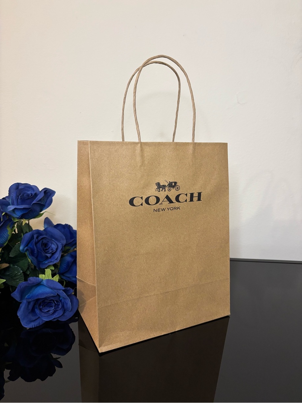 Coach Medium Brown Paper Shopping Bag with Black Logo - 8”x10”x4.5”